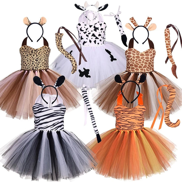 Halloween Animal Costume for Kids Cows Tiger Giraffe Leopard Zebra Kids Girls Tutu Dresses - 2 / 6-12M