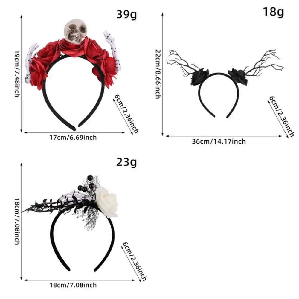 Headwear Rose Flower Halloween Headband Skull Gothic Branch Hair Hoop Non - product image 5