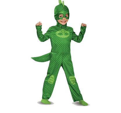 Halloween Animal Costume Girl Boy Super Owl Hero Jumpsuit Mask Cute Costume Cat Gecko - L / Green