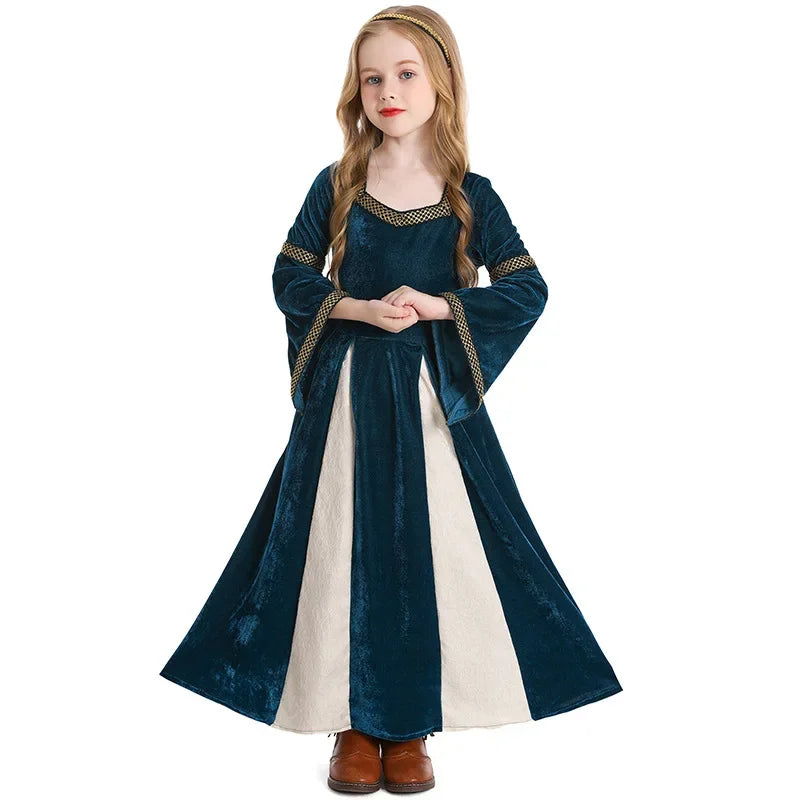 Halloween Girls Costumes Renaissance Retro Medieval Musical Theater Stage Costumes Palace - wine red / M