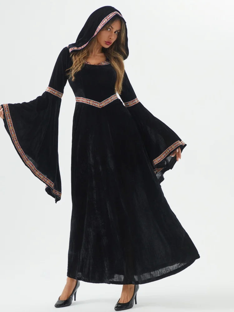 Medieval Retro Gothic Hoodie Witch Long Skirt Luxury Women's Party Dress Cosplay Vampire Halloween Adult - product image 5
