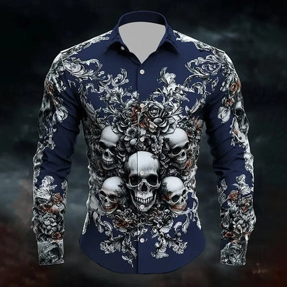 Men's Skeleton Skulls Shirt Button Long Sleeve Costume - alternate view 21