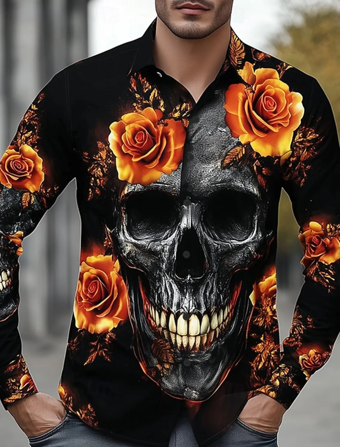 Men's Skeleton Skulls Shirt Button Long Sleeve Costume - alternate view 5