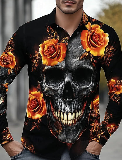 Men's Skeleton Skulls Shirt Button Long Sleeve Costume - alternate view 5