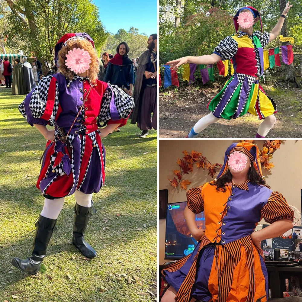 Renaissance Court Jester Costume Suit Medieval Jester Circus Clown Costume Women Men Adult - Color 1 / XL