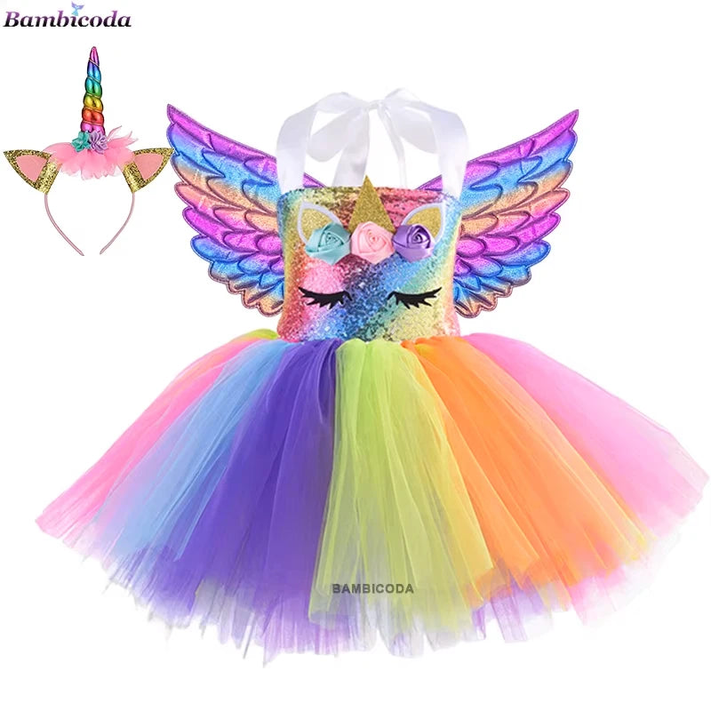 Girls Shiny Unicorn Tutu Led Lighting Dress Glowing Dresses Princess Dress Clothing