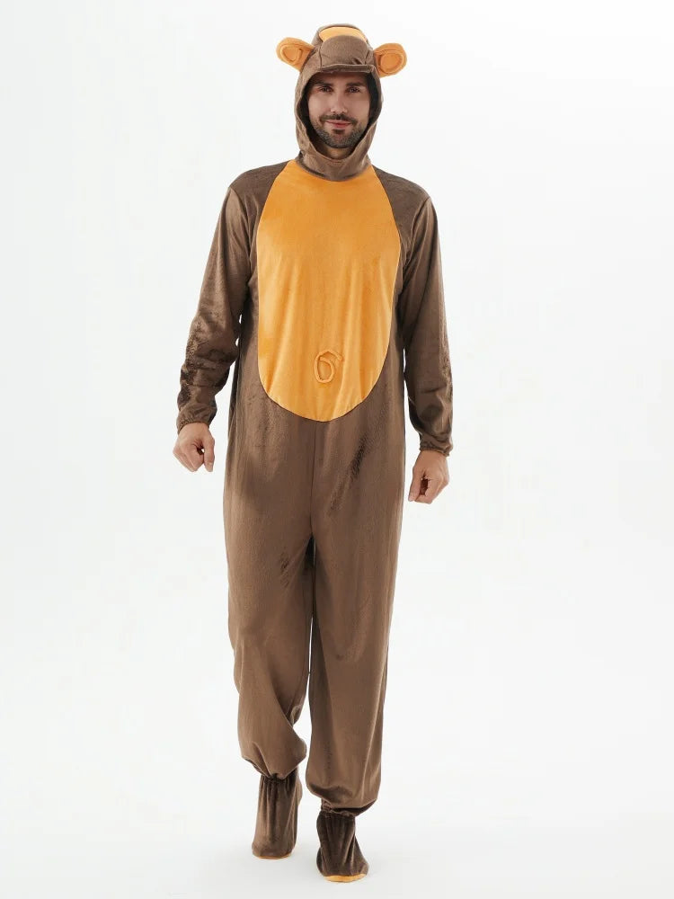 Adult Brown Monkey Costume – Unisex Animal Jumpsuit