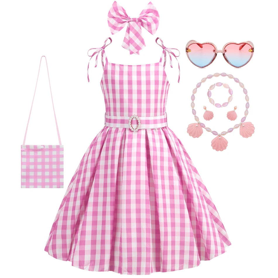 Girls Pink Plaid Princess Halloween Costume Dress