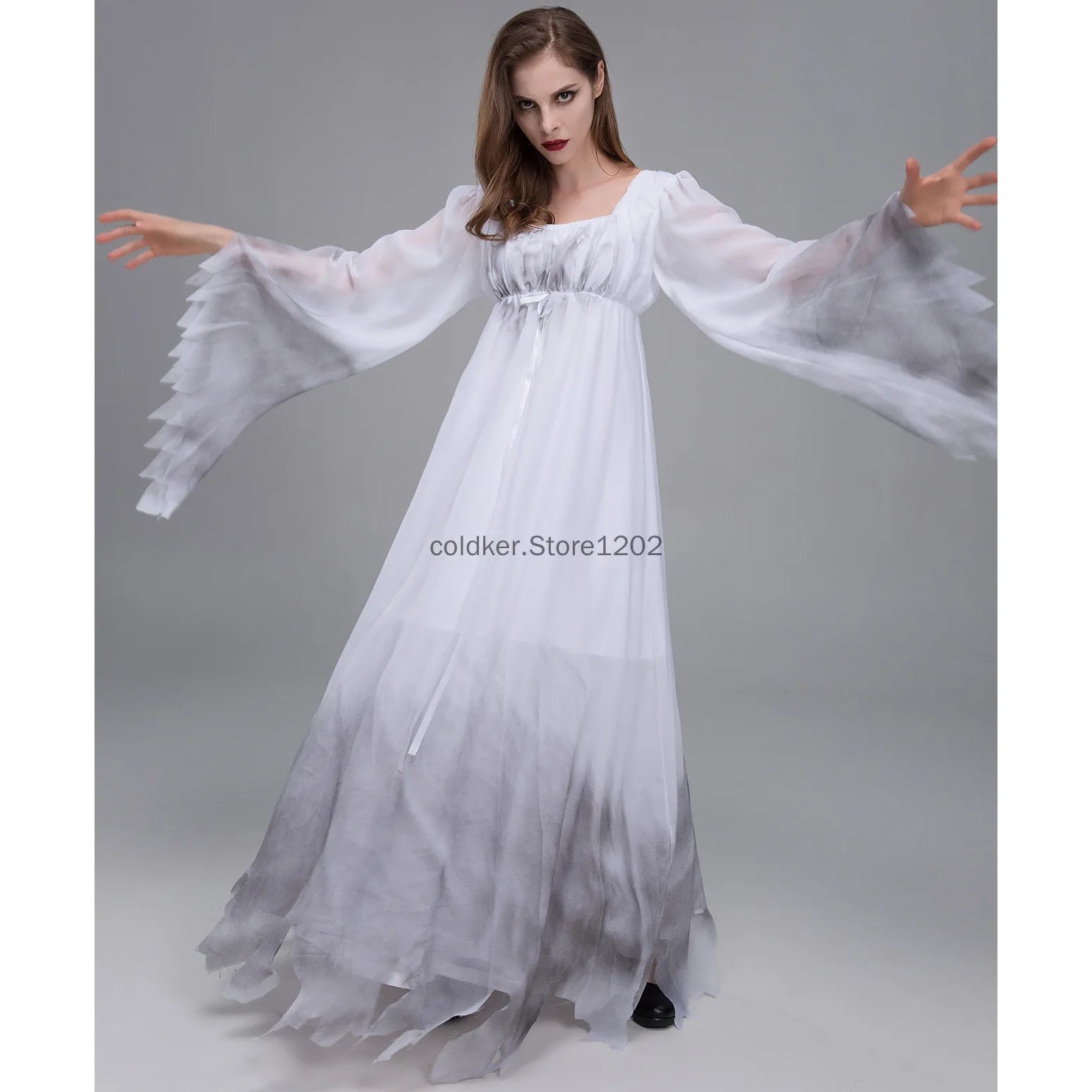 Adult Women Gossamer Ghost Bride Costume Dress White Gothic Victorial Scary - product image 5