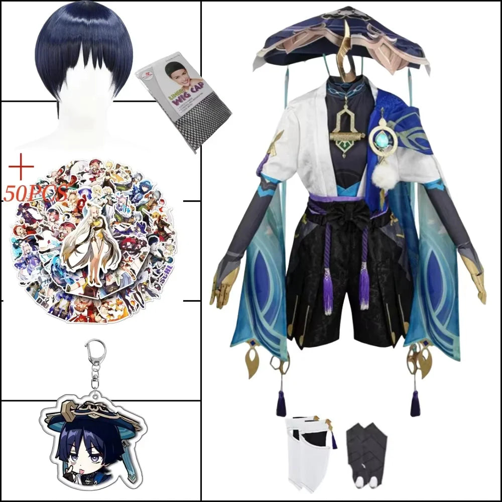 Scaramouche Kunikuzushi Balladeer Wanderer Costume Suit Hat Halloween Costume Anime for - A5Costume wig hat / S