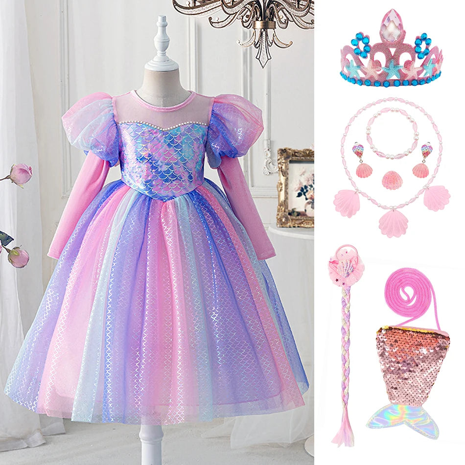 Girls Long-Sleeve Mermaid Princess Costume Dress
