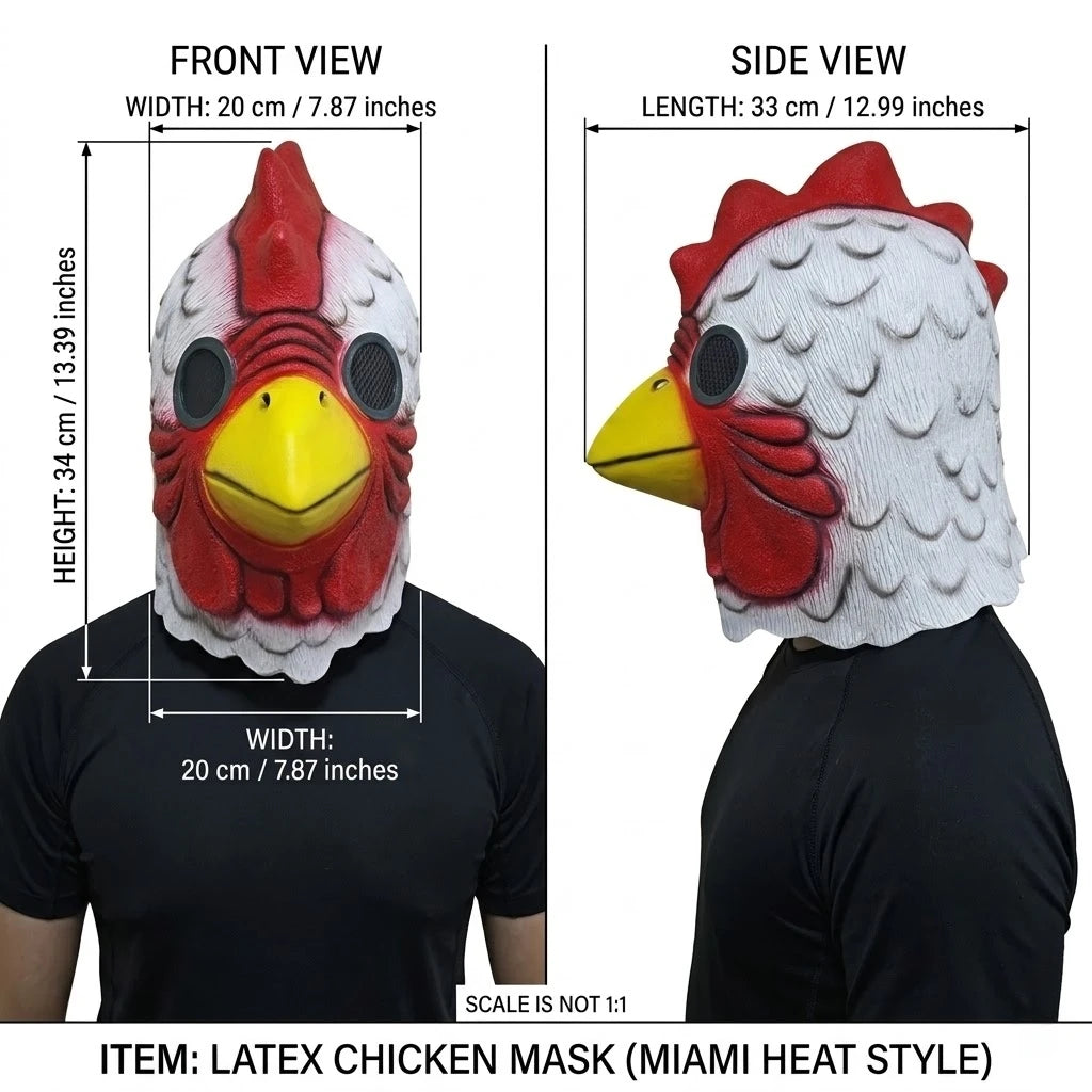 Latex Cartoon Rooster Head Cover Halloween Chicken Costume Mask Miami Cosplay Deluxe Cock