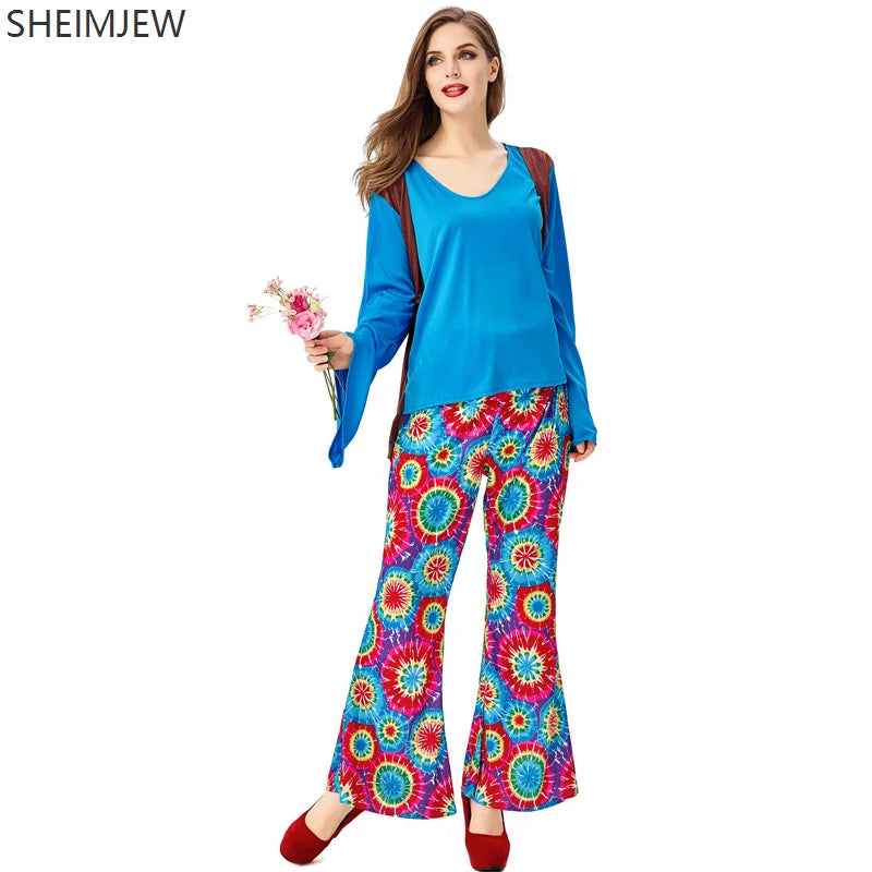 Disco Female Hippie Costume Retro Peace Suit 6070s Adult Cosplay Costume Set Women Halloween Costume - product image 3