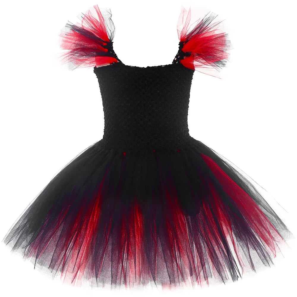 Scary Ghost Skull Costume for Girls Halloween Day of The Dead Dress Up Clothes Red Black Kids Fancy Tutu Dress - product image 4