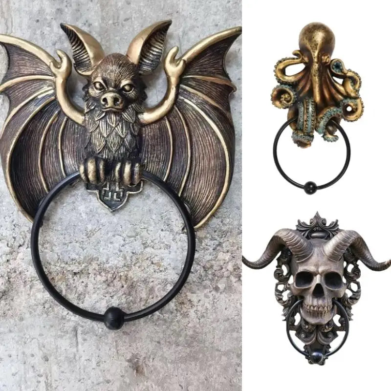 Whimsical Halloween Bat Knocker Gothic Wall Art Resin Statue Wall & Door - product image 1