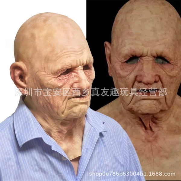 Realistic Elderly Latex Face Mask With Wig Old Man And Old Woman Scary Costume Prop For Adults Party Prank - product image 1
