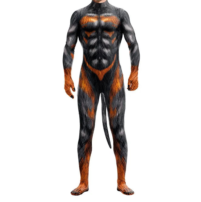 Pet Men Animal with Tail Full Cover Elastic Zentai Jumpsuit Dog Puppy Costume - alternate view 8