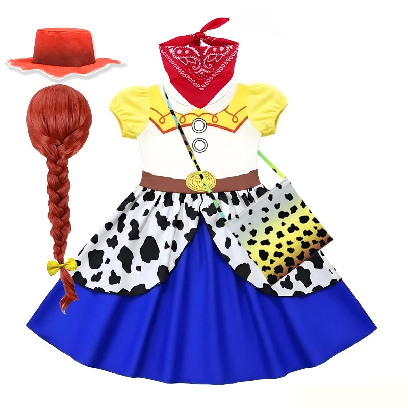 Kids Western Cowgirl Costume Girls Cartoon Print Short Sleeve Dress Costume Birthday