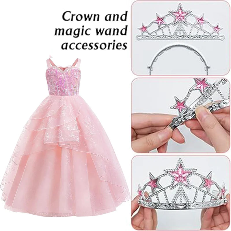 Women's Good Witch Cosplay Costume Adults Pink Tulle Princess Dress+Wand+Crown Glinda Disguise Woman - product image 5