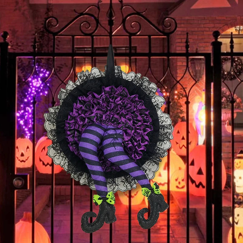 Witch Hat & Legs Halloween Door Wreath