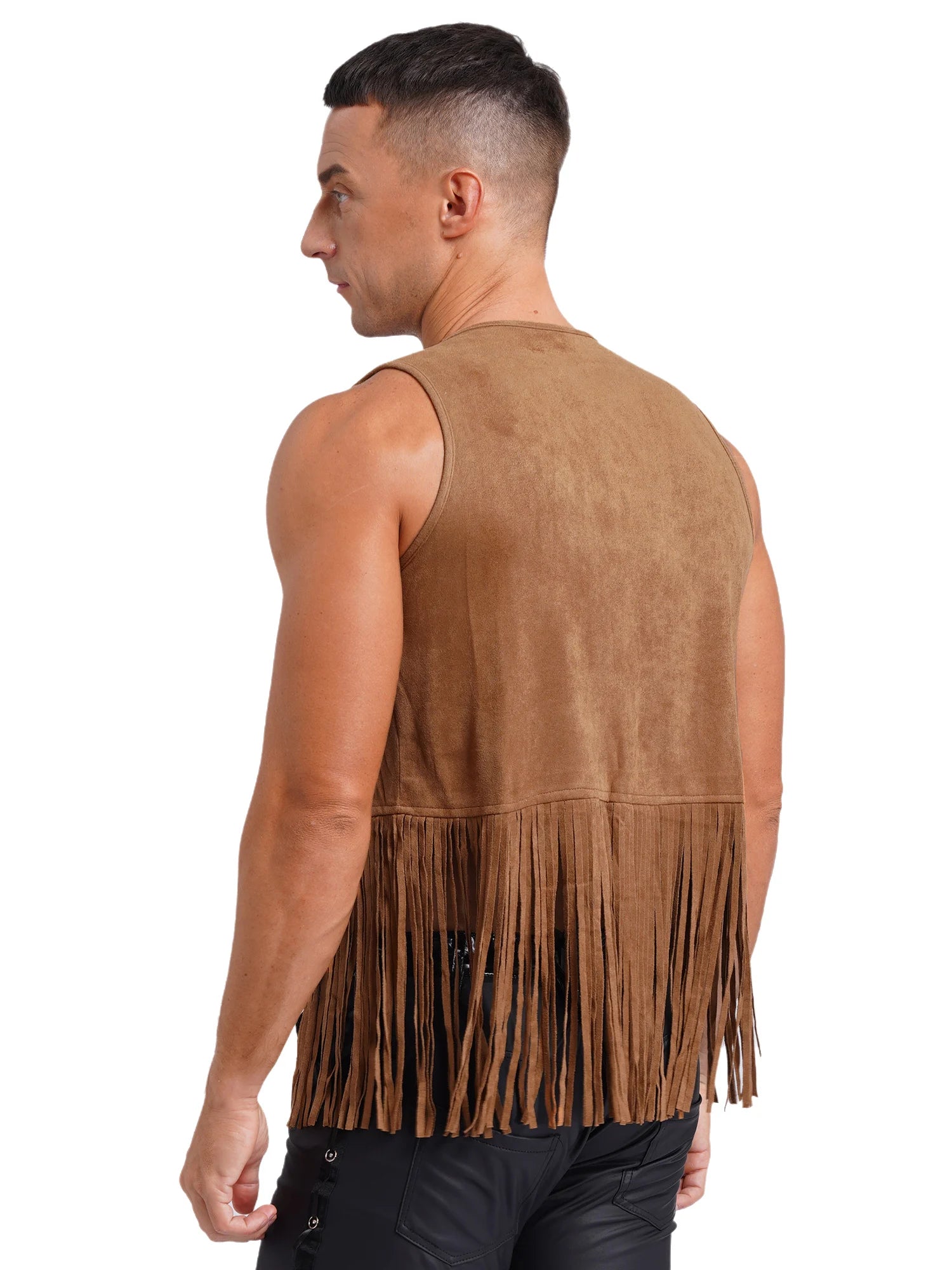 Men's Hippie Western Cowboy Faux Suede Tassel Vest Costume - alternate view 4