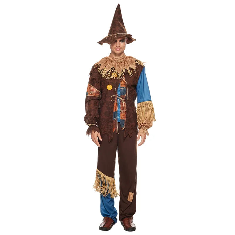 Men's Evil Scarecrow Costume Deluxe Adult Scary Straw Wizard Suit Carnival Easter