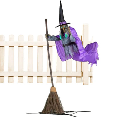 Animated Hovering Witch Animatronics Purple With Lights Garden Flying Witch 6 Prop - alternate view 4