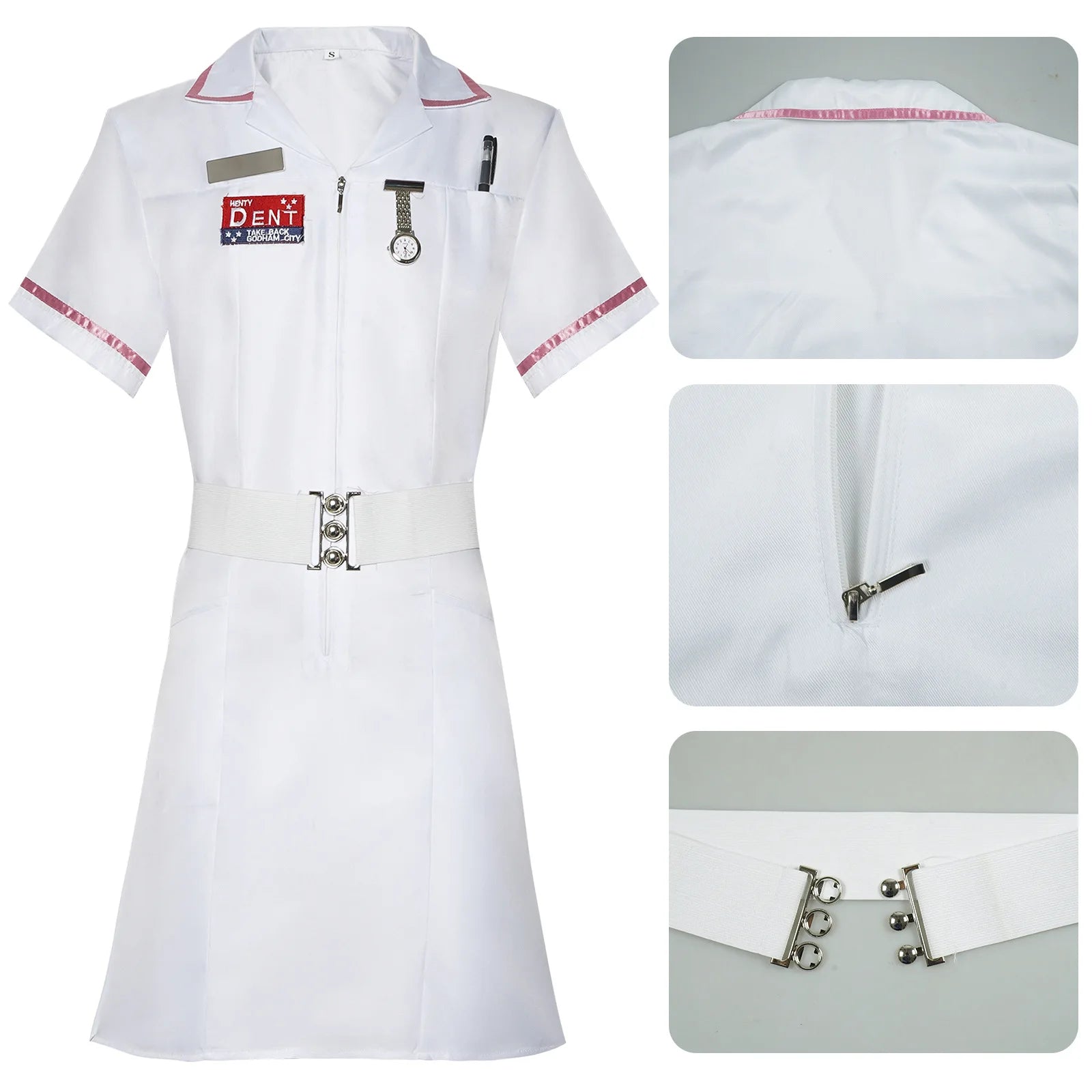 Dark Clown Costume Horror Nurse Costume Super Villain Cosplay Dress Belt Pocket Watches - suits / XS