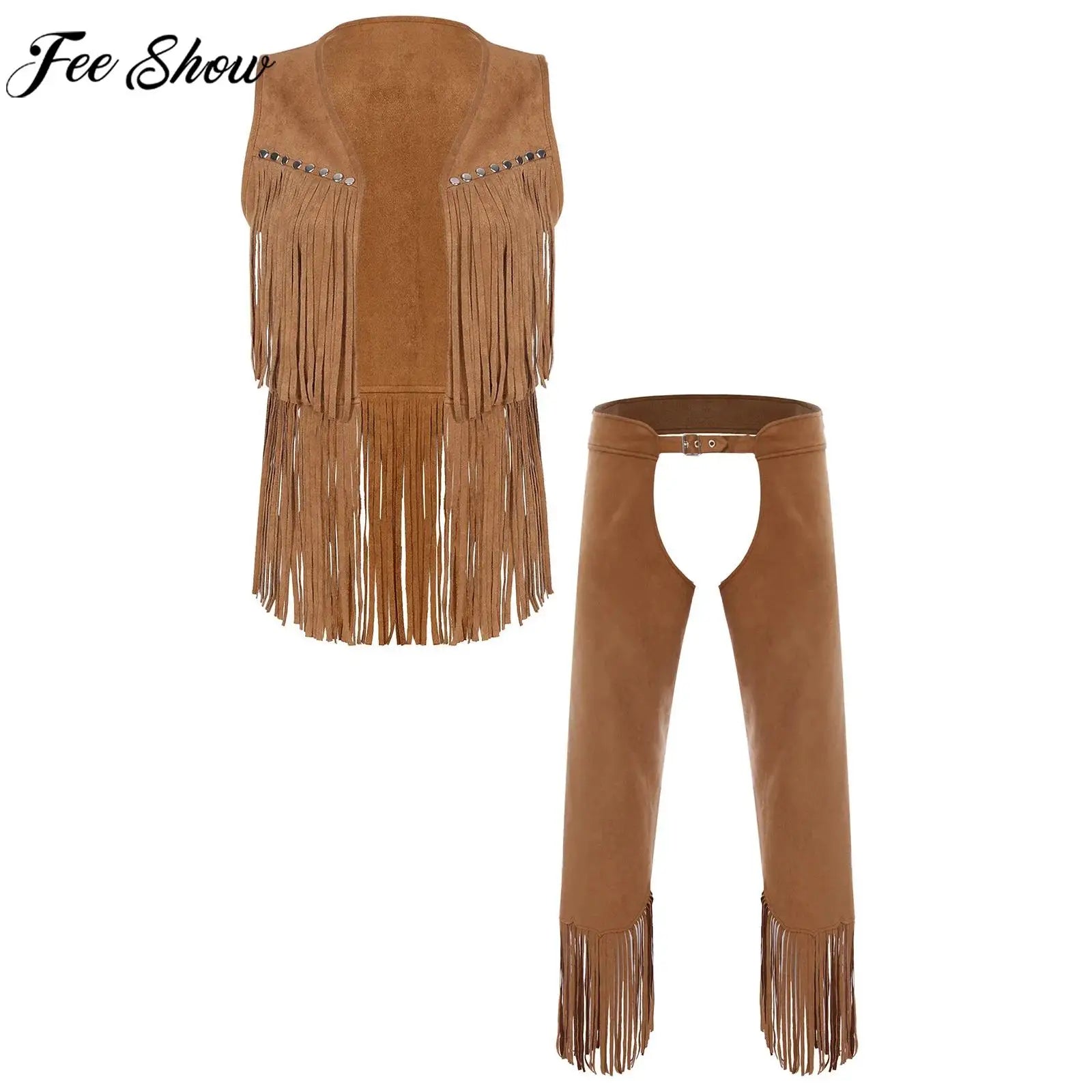 Men's Hippie Western Cowboy Faux Suede Tassel Vest Costume