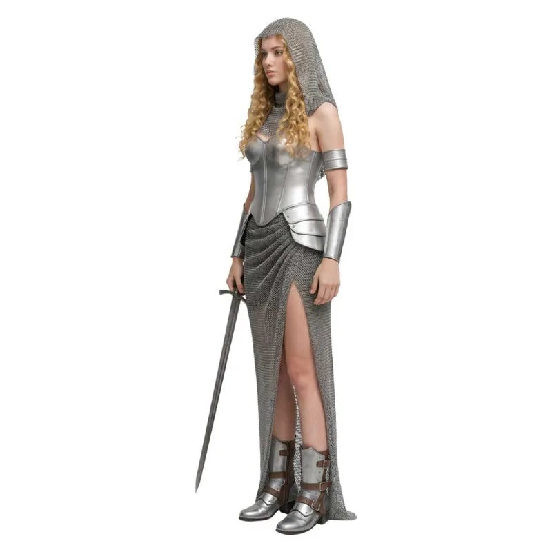 Women's Medieval Knight Warrior Renaissance Costume - Silver S