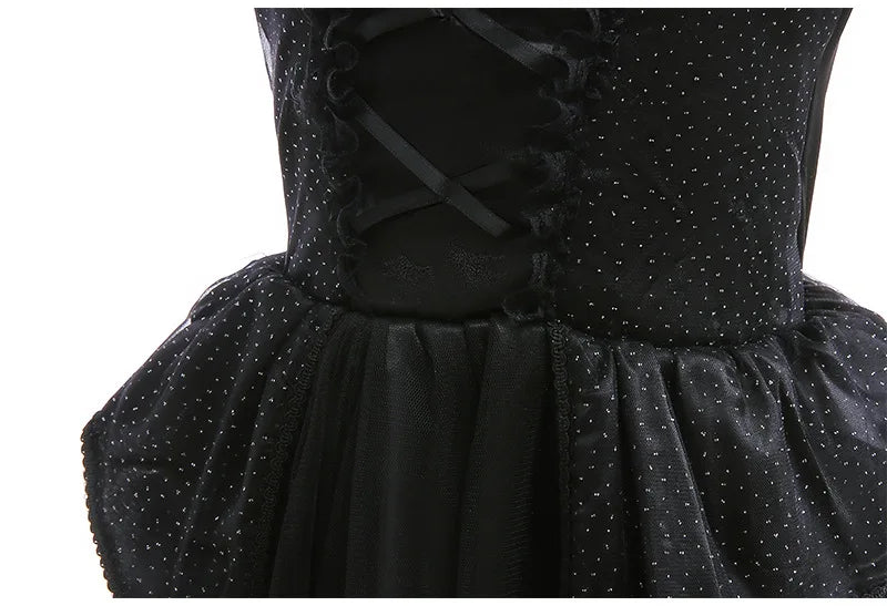 Girls Black Witch Halloween Costume Dress with Hat