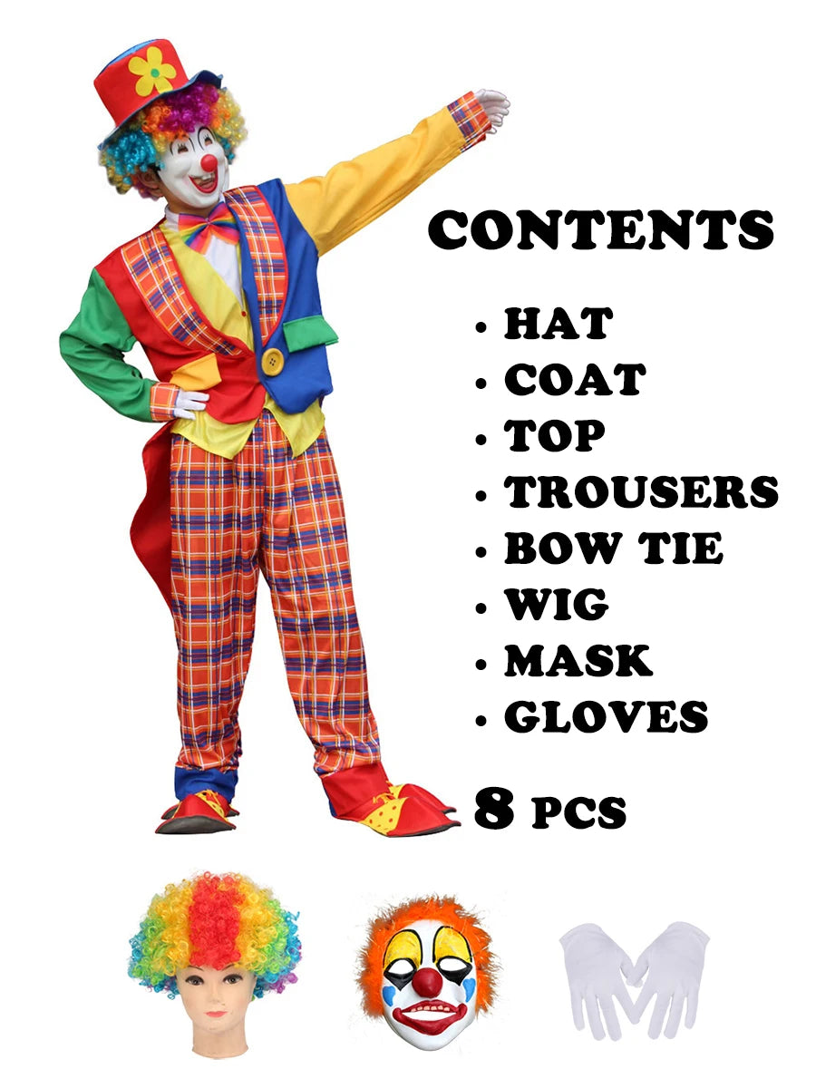 Halloween Costumes Kids Adults Circus Clown Joker Costume Outfits Colorful Fancy - 024 / 170 for adults