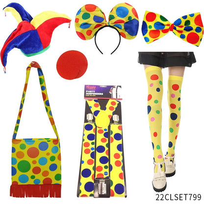 Clown Costume - Nose Wig Bow Tie Shoes Headband Gloves Hat Stockings and Vest Dress Up - View 28