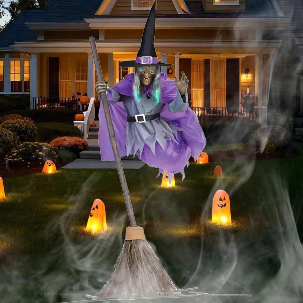 Halloween Props Flying Witch Decoration with Scary Sounds and Lights Fun - product image 1