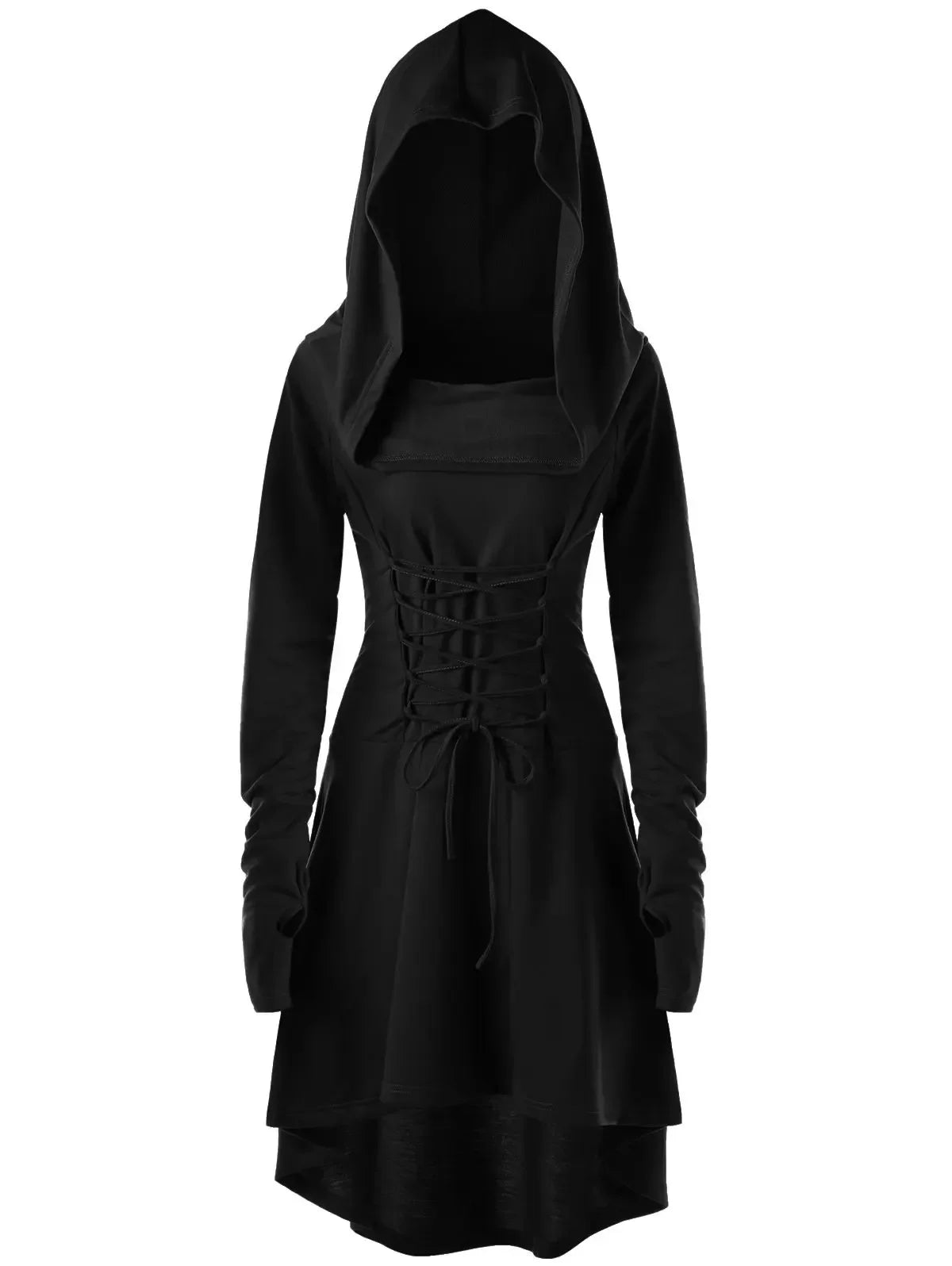 Women's Medieval Renaissance Vintage Hooded High Low Pullover Halloween Costume - Burgundy / XXL