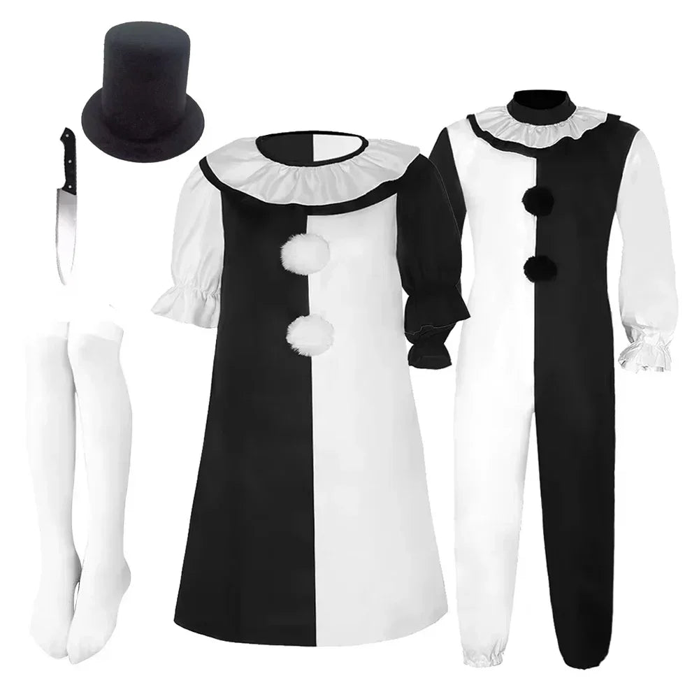 Terrifier Art Clown Costume Joker Disguise Jumpsuit Girls Up Horror Dress Suit Halloween - jumpsuit B / Kids 110