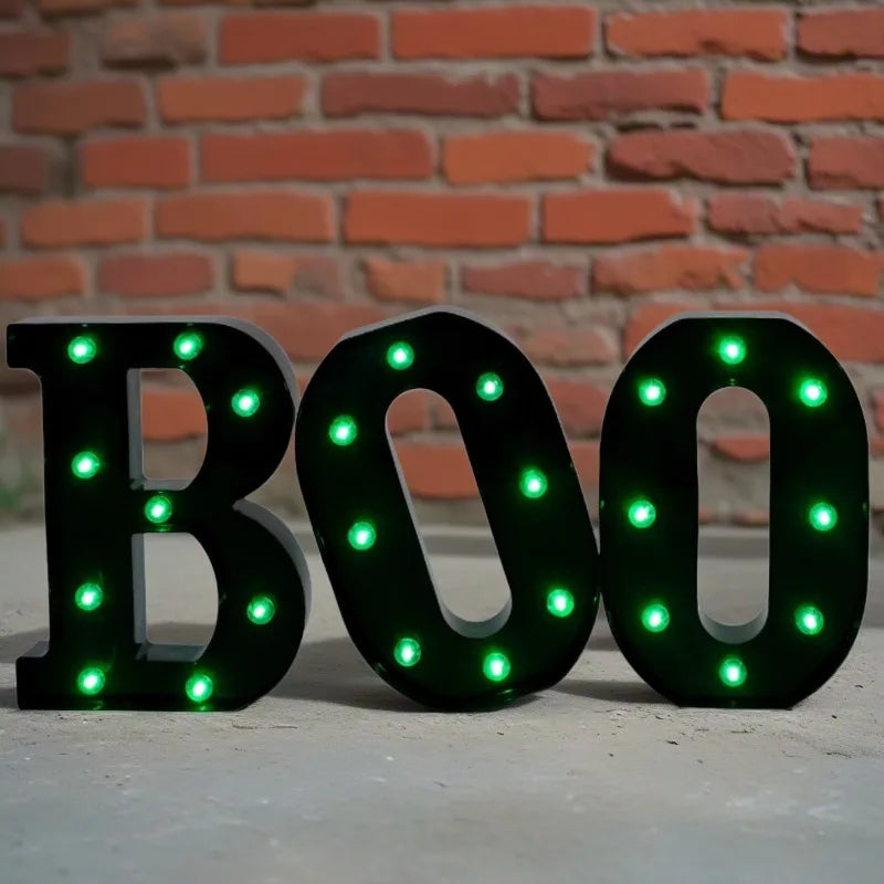 Halloween Decorations-3 LED Marquee Light up Letters "BOO" Sign Halloween Decor for Kitchen Tabletop Fireplace Mantel Party