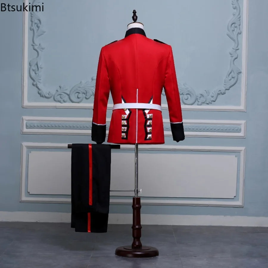 Men's British Royal Guard Uniform Tunic Jacket Guards 2-piece Halloween Costume - Red / L(80-85KG)
