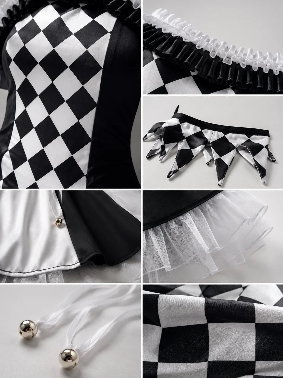 Women's Black & White Harlequin Clown Costume – Dress & Accessories