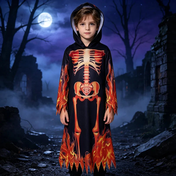 Halloween Costumes Hooded Robe Scary Death Skull Cosplay Suits Party Flame Skeleton Ghost Outfits - product image 1