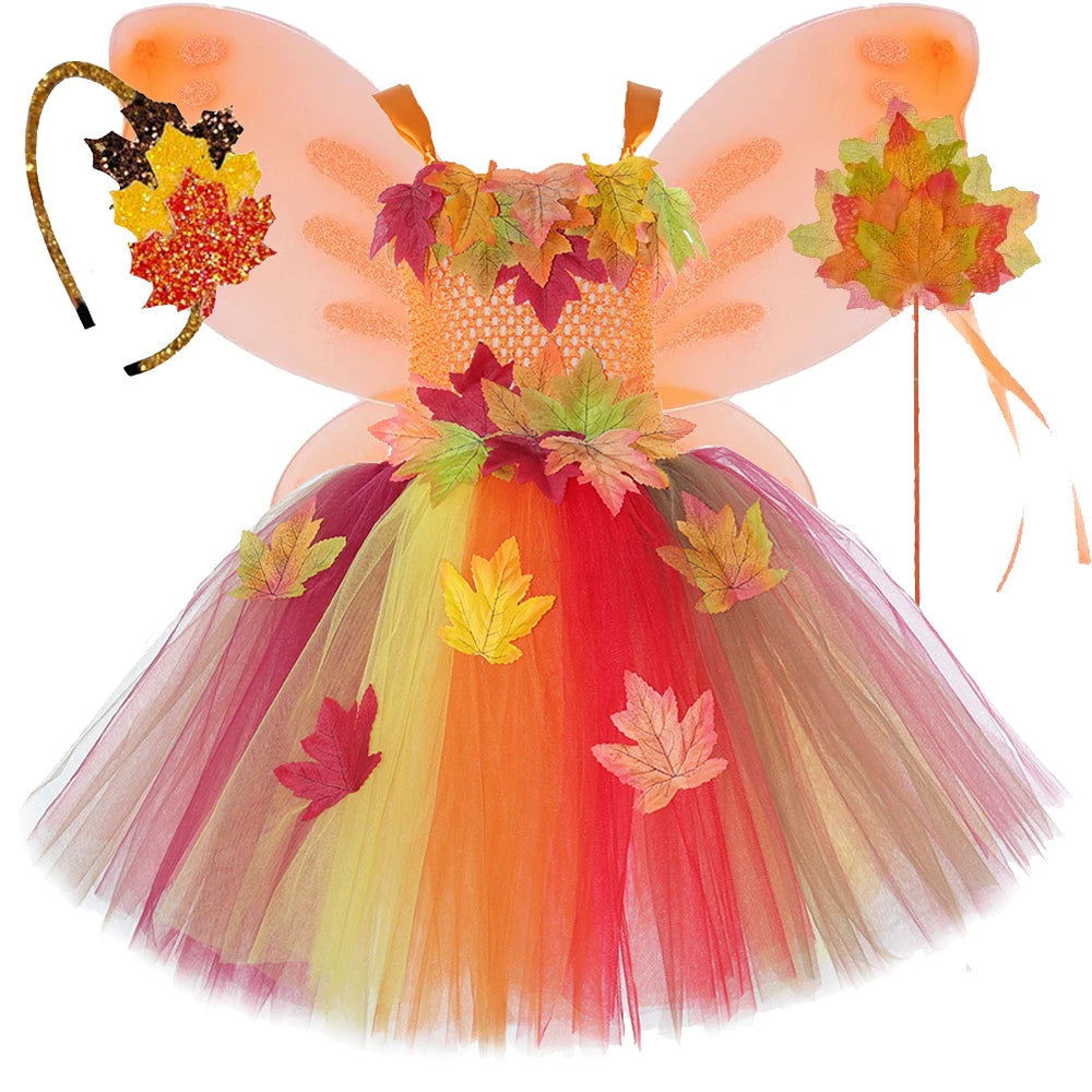 Girls Woodland Fairy Maple Leaf Halloween Costume Set