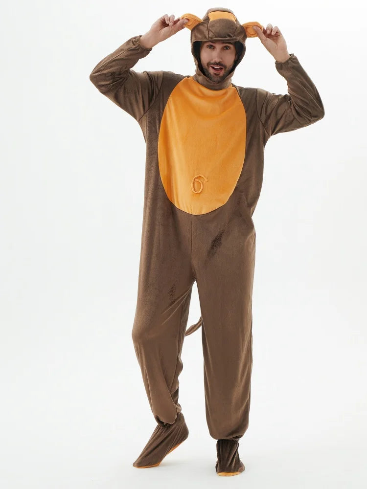 Adult Brown Monkey Costume – Unisex Animal Jumpsuit