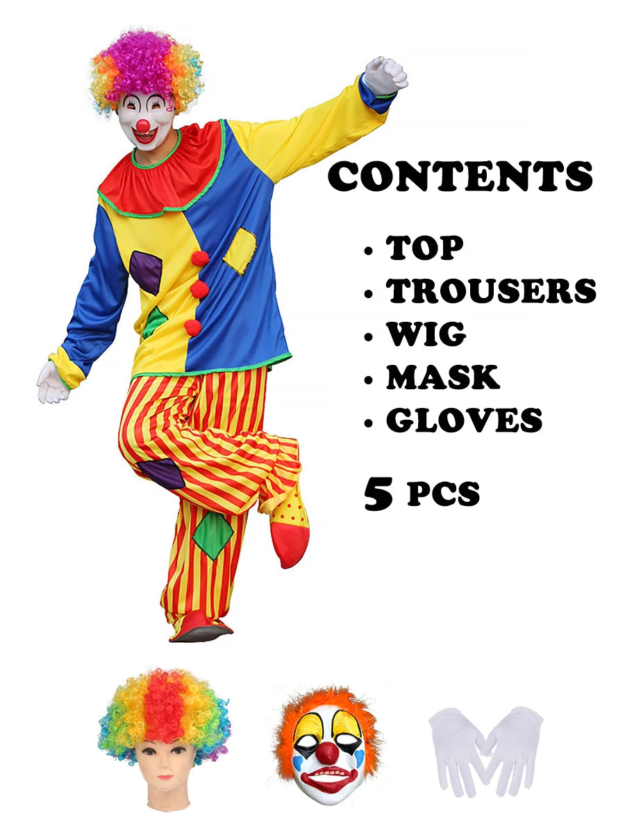 Halloween Costumes Kids Adults Circus Clown Joker Costume Outfits Colorful Fancy - 024 / 190 for adults