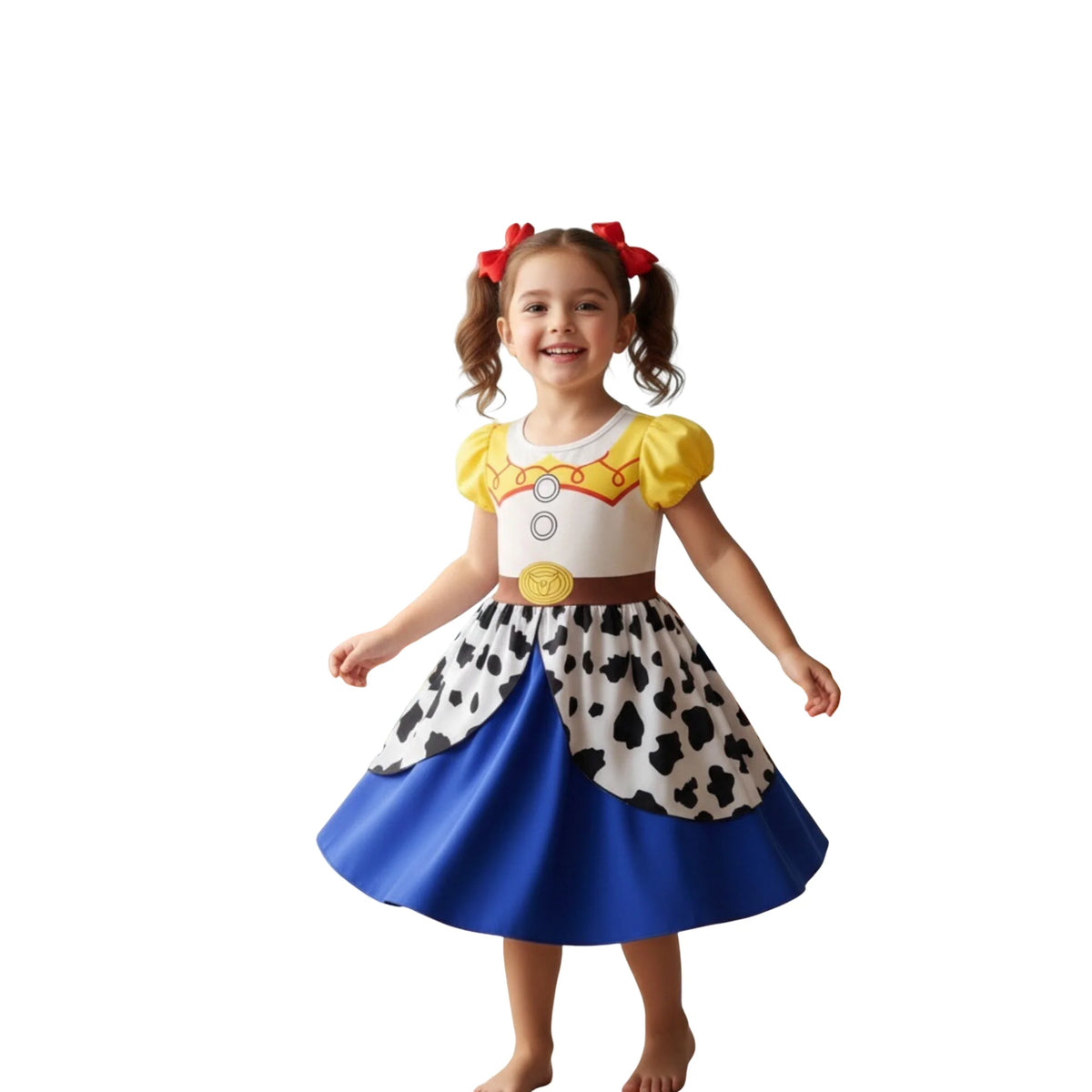 Kids Western Cowgirl Costume Girls Cartoon Print Short Sleeve Dress Costume Birthday