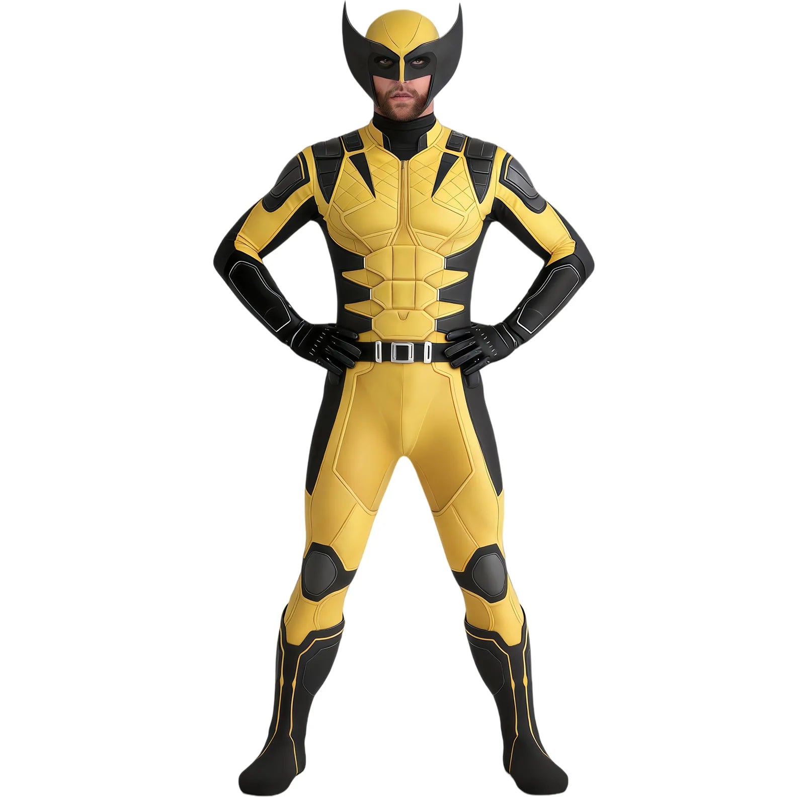 Adults Halloween Cosplay Muscle Bodysuit 3D Print Yellow Zentai Jumpsuit With Mask For