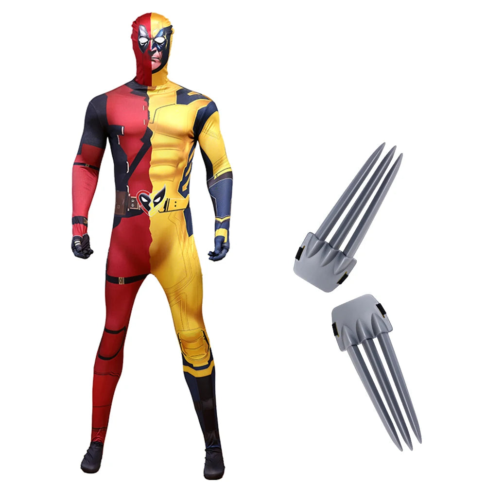 red-and-black masked anti-hero vs yellow clawed superhero Boys Superhero costume Spandex Suits with Accessories Swords Claws Children Birthday - product image 9