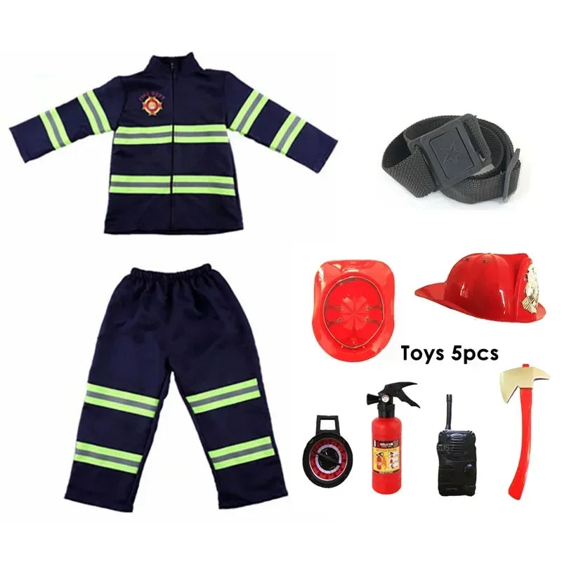 Children Fireman Cosplay Costume Boys Girls Halloween Carnival Party Sam Fireman Uniform Workwear
