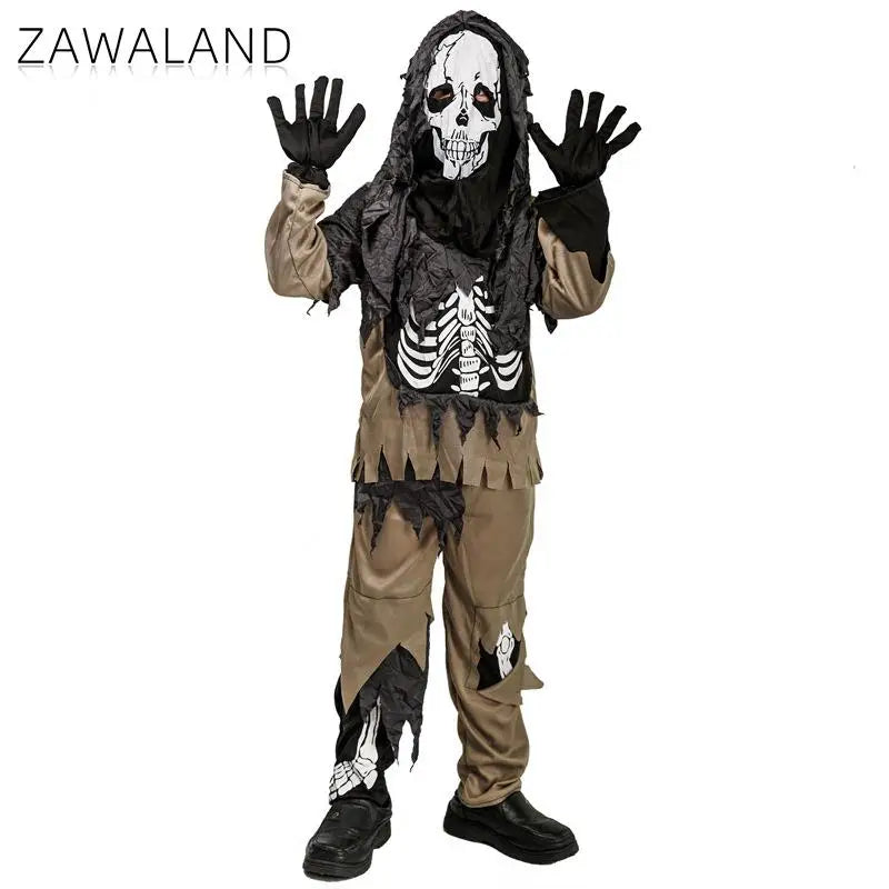 Zawaland Skeleton Halloween Cosplay Costume Boy Ghost Scary Costume Horror Party Clothes Performance Outfit Masquerade Suit