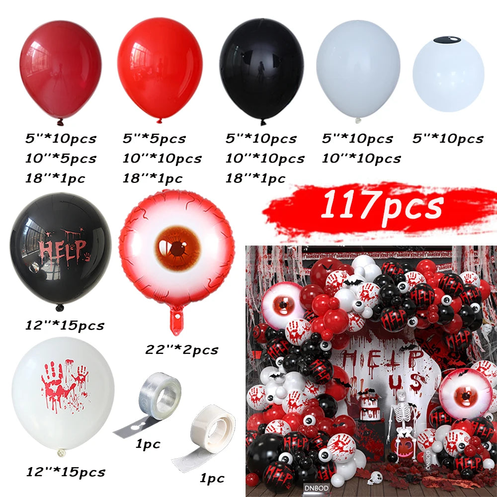 117pcs Halloween Balloon Garland Arch Kit Red Black White Latex Balloon - product image 6