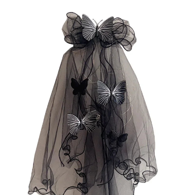 Light Up Black Halloween Veil Headband Women Girl Day of The Dead Butterfly - product image 6